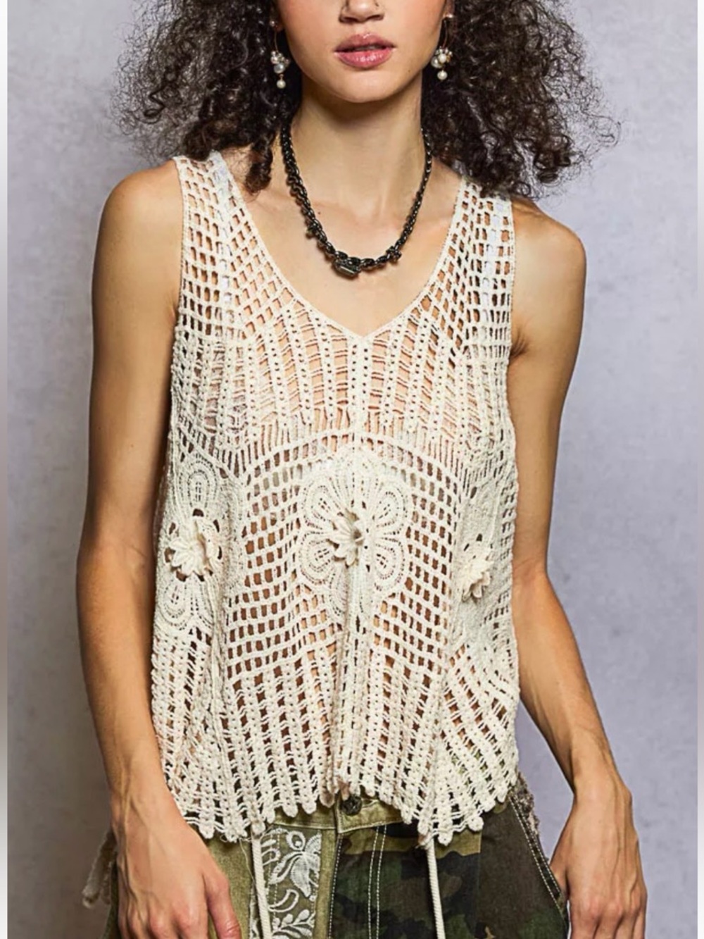 ShopEvelynne Crochet Floral Tank Top - Cream